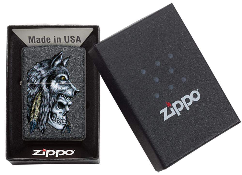 Wolf Skull Feather Design Iron Stone Pocket Lighter