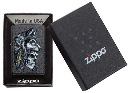 Wolf Skull Feather Design Iron Stone Pocket Lighter
