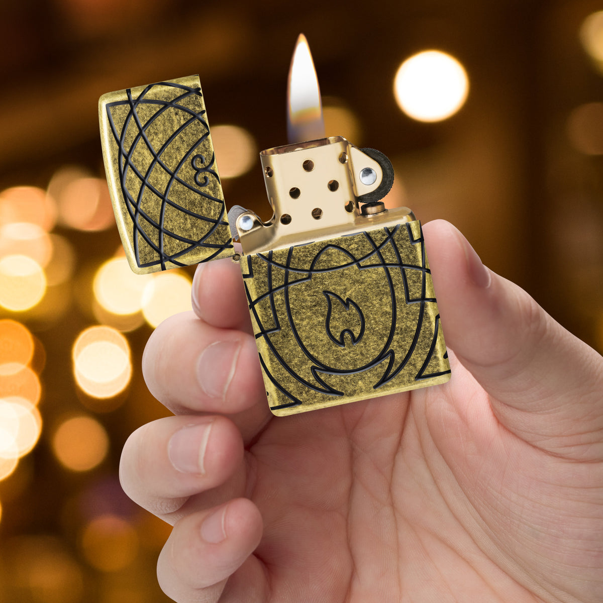 Zippo Elegant Flame Design Windproof Pocket Fuel Refillable Lighter, BIS Certified