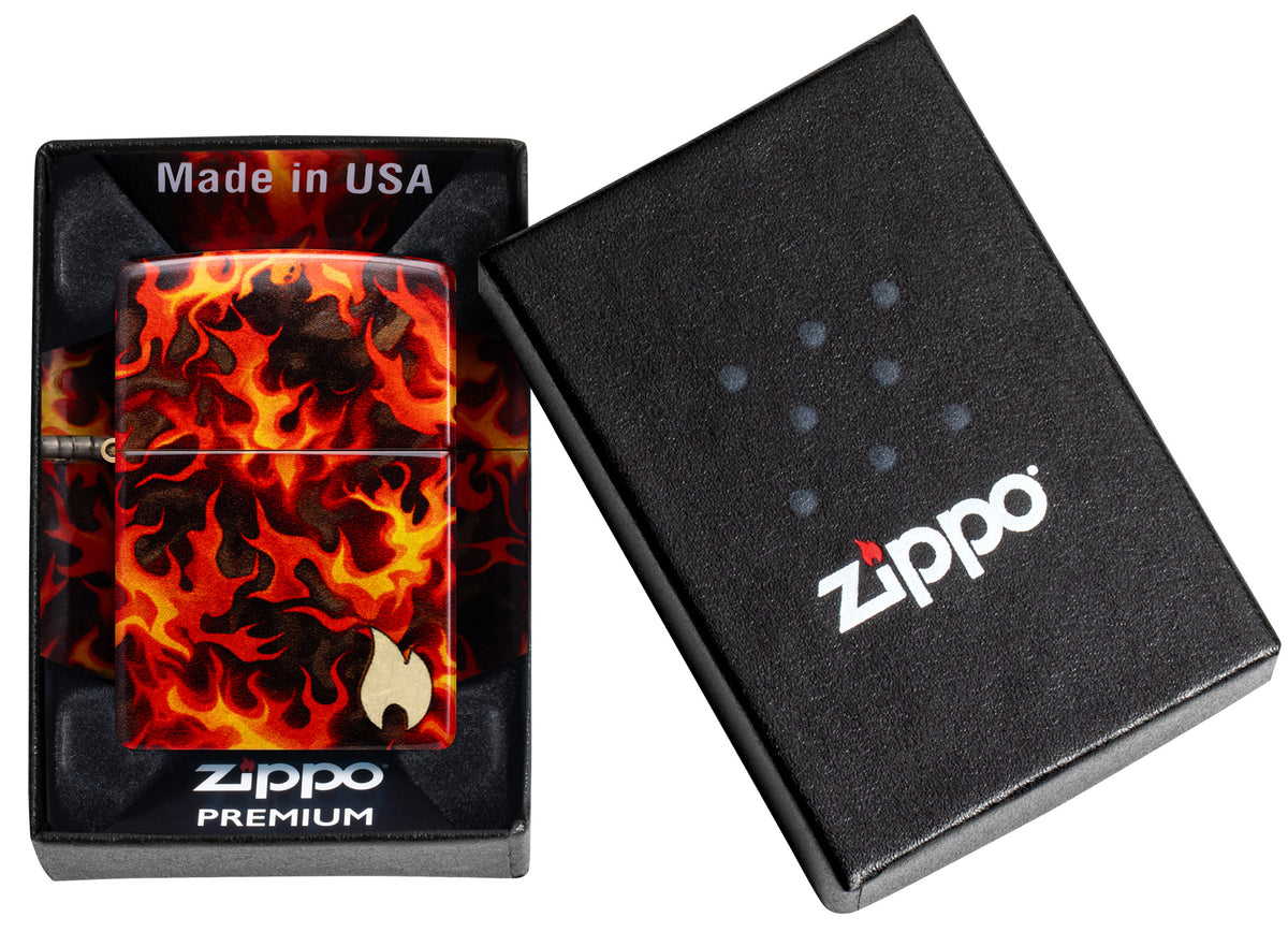 Zipp Flaming Zippo Design Windproof Pocket Fuel Refillable Lighter, BIS Certified