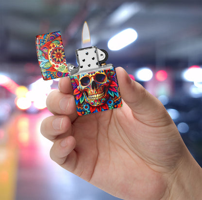 Zippo Colorful Skull Design Windproof Pocket Fuel Refillable Lighter, BIS Certified
