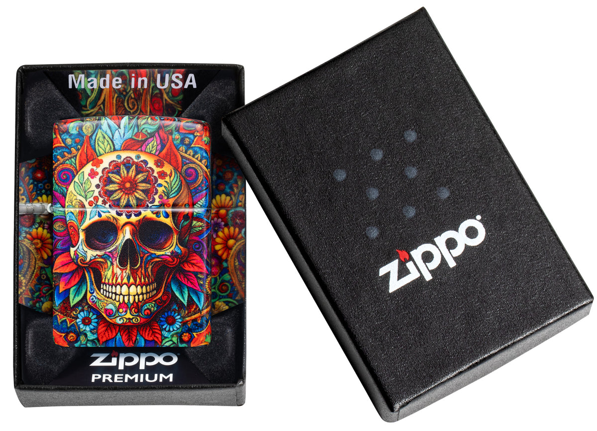 Zippo Colorful Skull Design Windproof Pocket Fuel Refillable Lighter, BIS Certified