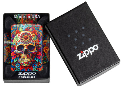 Zippo Colorful Skull Design Windproof Pocket Fuel Refillable Lighter, BIS Certified