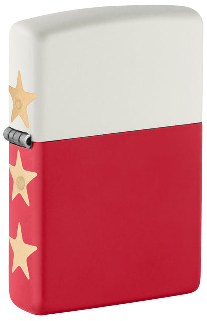 Zippo USA-250 White Top/Red Bottom w Stars Windproof Pocket Fuel Refillable Lighter, BIS Certified