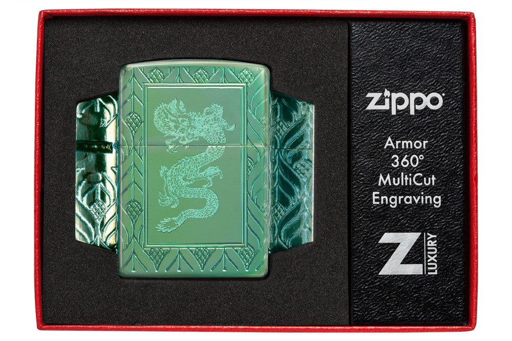 Zippo Armor HP Green Elegant Dragon Windproof Pocket Fuel Refillable Lighter – BIS Certified