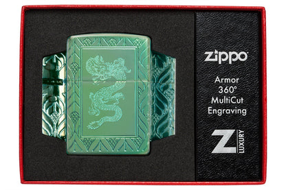 Zippo Armor HP Green Elegant Dragon Windproof Pocket Fuel Refillable Lighter – BIS Certified