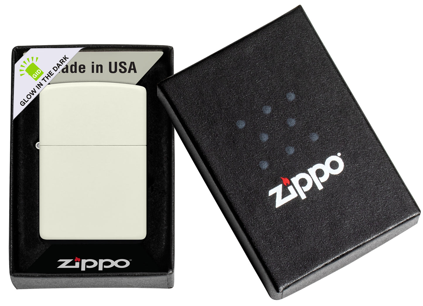 Zippo Reg Glow in the Dark Matte Model Windproof Pocket Fuel Refillable Lighter, BIS Certified