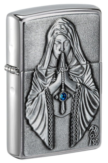 Zippo Anne Stokes Gothic Prayer Emblem Windproof Pocket Fuel Refillable Lighter, BIS Certified