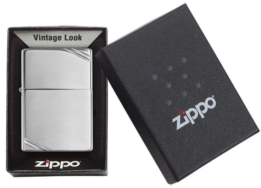 Vintage High Polish Chrome with Slashes Pocket Lighter