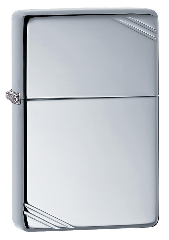 Vintage High Polish Chrome with Slashes Pocket Lighter