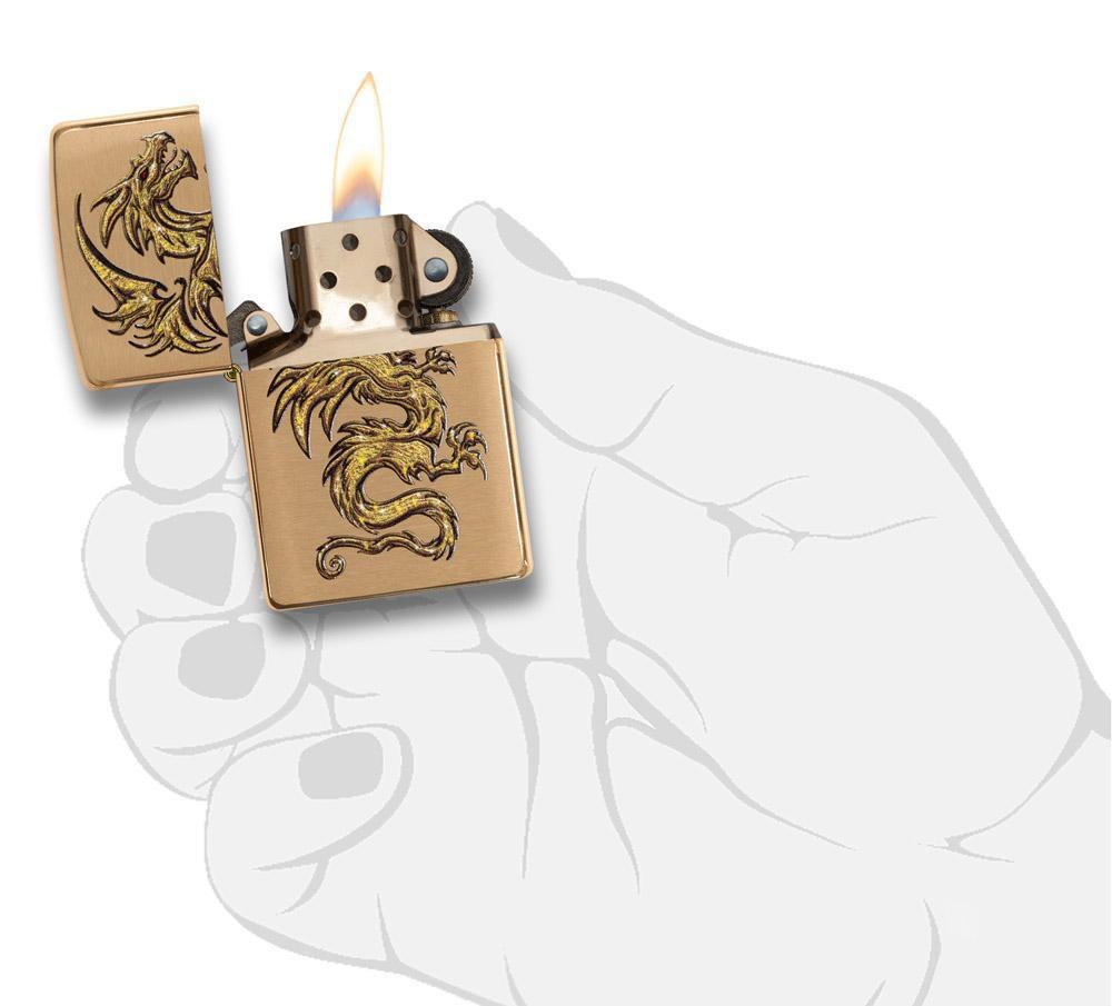 Dragon Design Brushed Brass Pocket Lighter