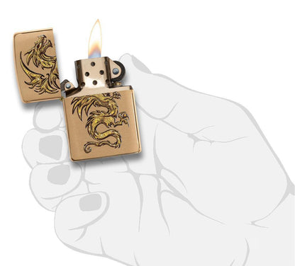 Dragon Design Brushed Brass Pocket Lighter