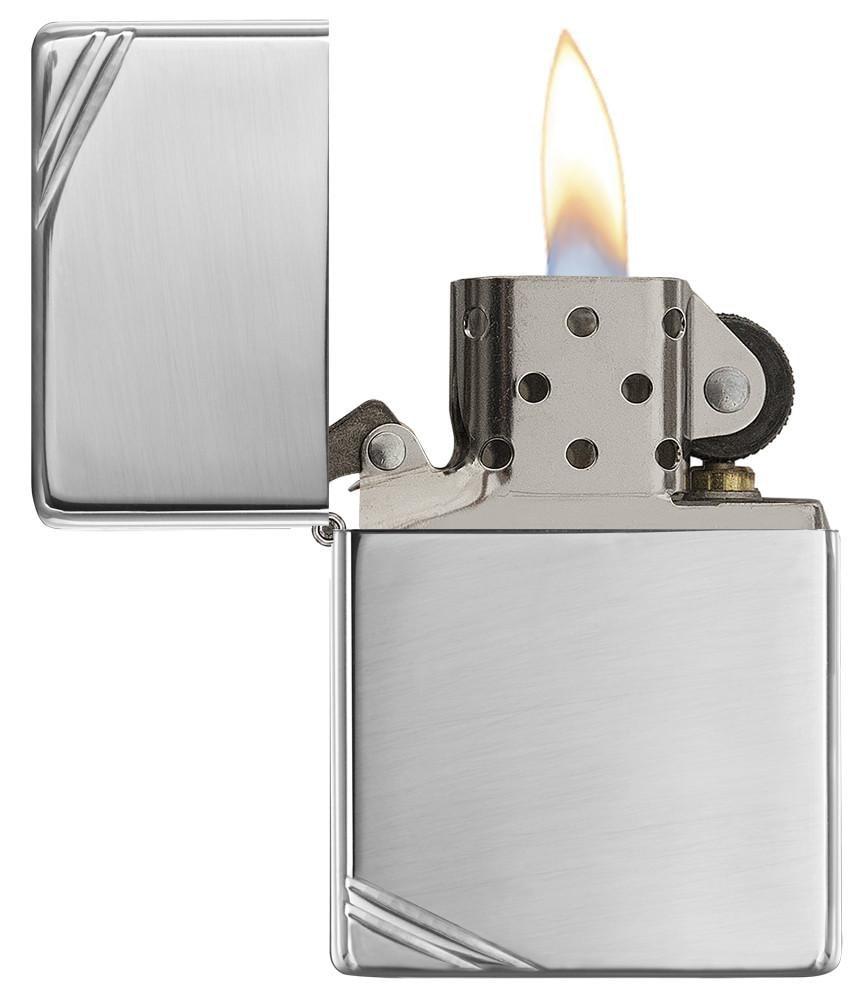 Vintage High Polish Chrome with Slashes Pocket Lighter