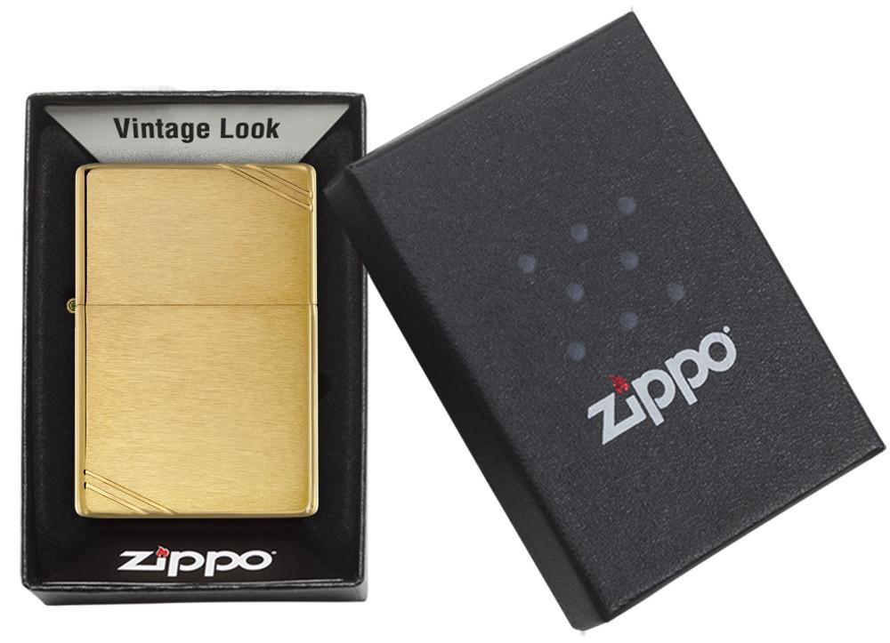 Vintage Brushed Brass with Slashes Pocket Lighter
