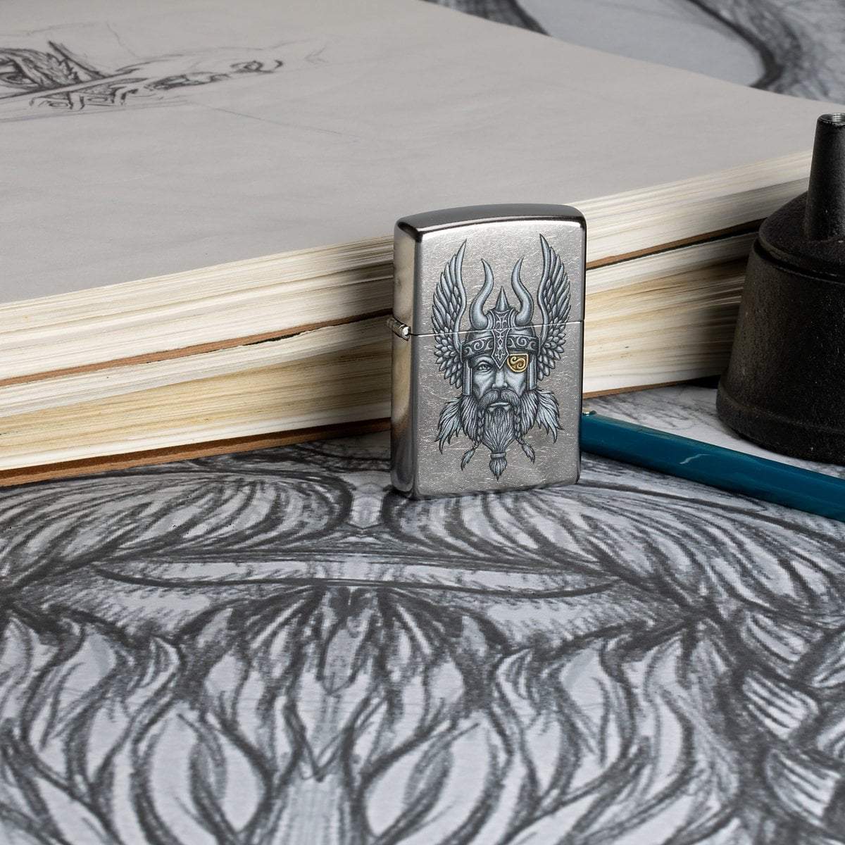 Viking Warrior Design Street Chrome Pocket Lighter