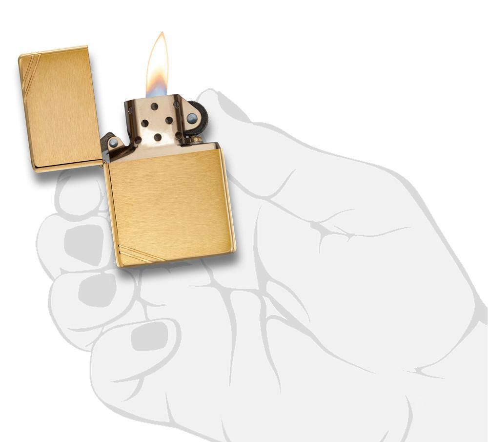 Vintage Brushed Brass with Slashes Pocket Lighter