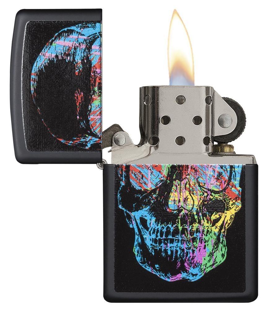 Colorful Skull Black Matte Pocket Lighter