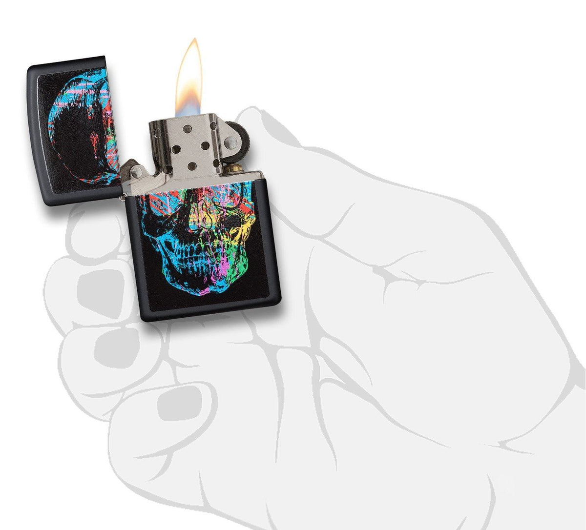 Colorful Skull Black Matte Pocket Lighter