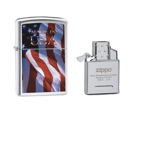 Made in USA Flag and FREE Double Torch Butane Insert