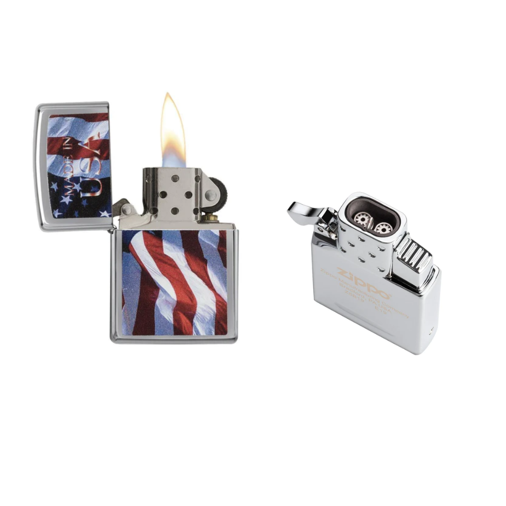 Made in USA Flag and FREE Double Torch Butane Insert