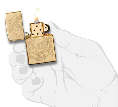 Tiger and Dragon Design High Polish Brass Pocket Lighter