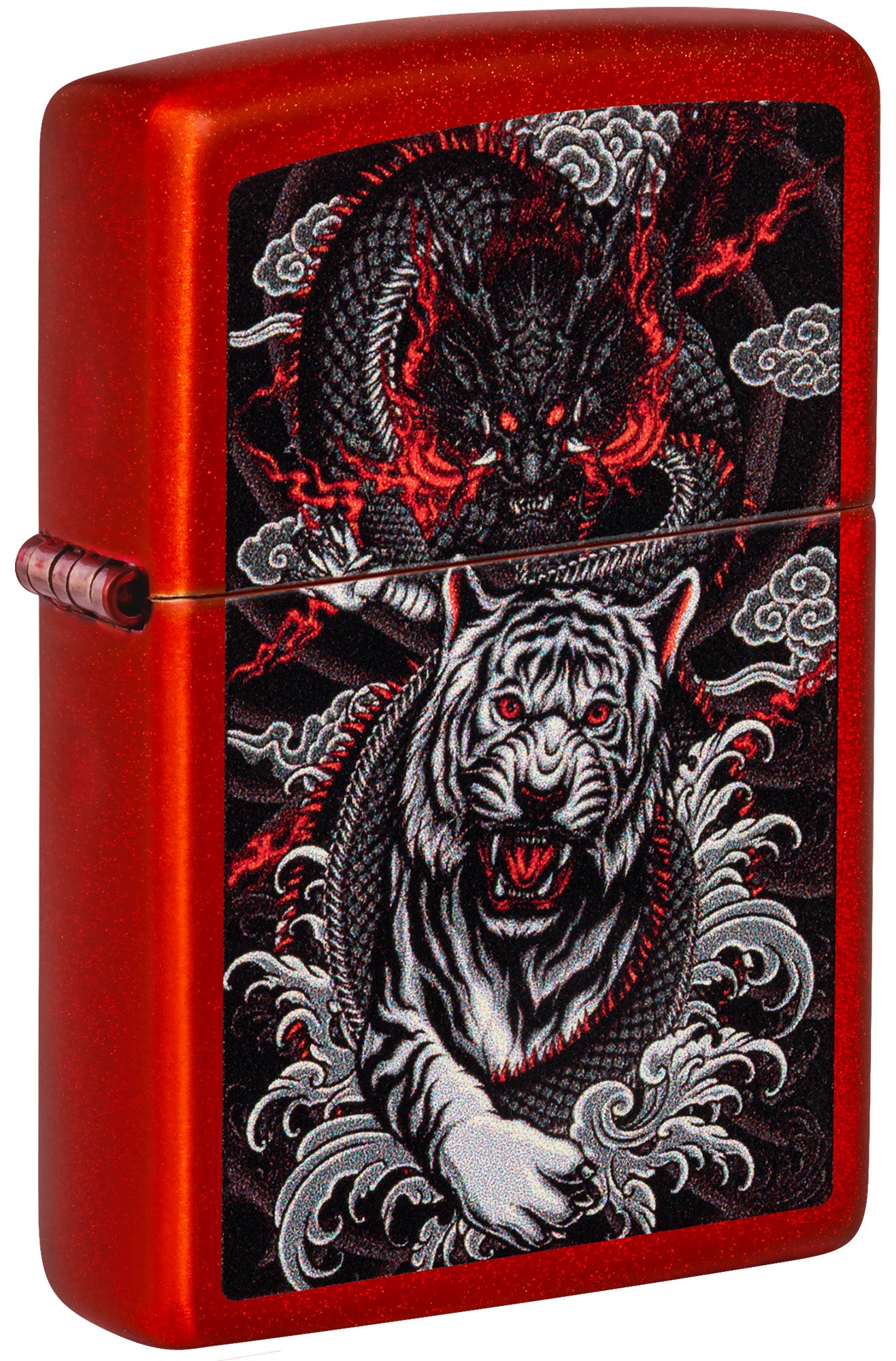 Zippo Dragon Tiger Design Metallic Red Pocket Lighter