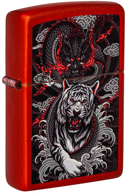 Zippo Dragon Tiger Design Metallic Red Pocket Lighter