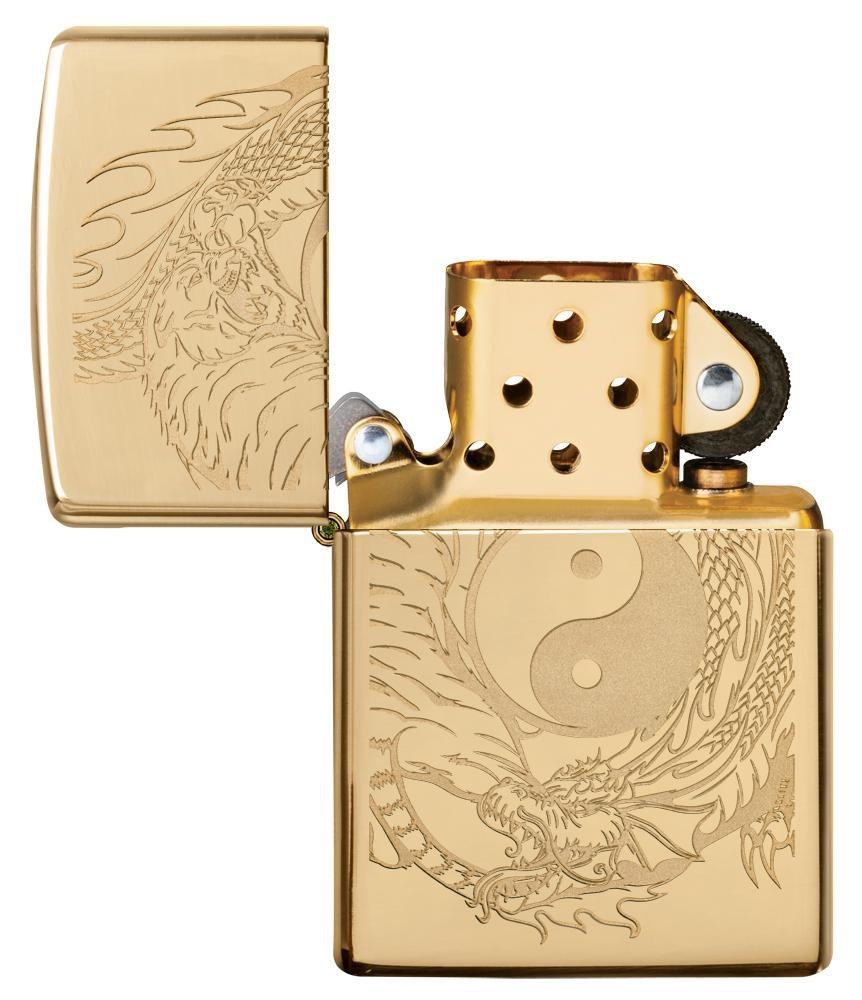 Tiger and Dragon Design High Polish Brass Pocket Lighter