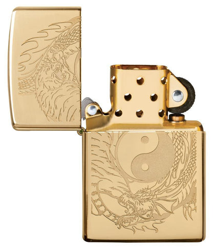 Tiger and Dragon Design High Polish Brass Pocket Lighter