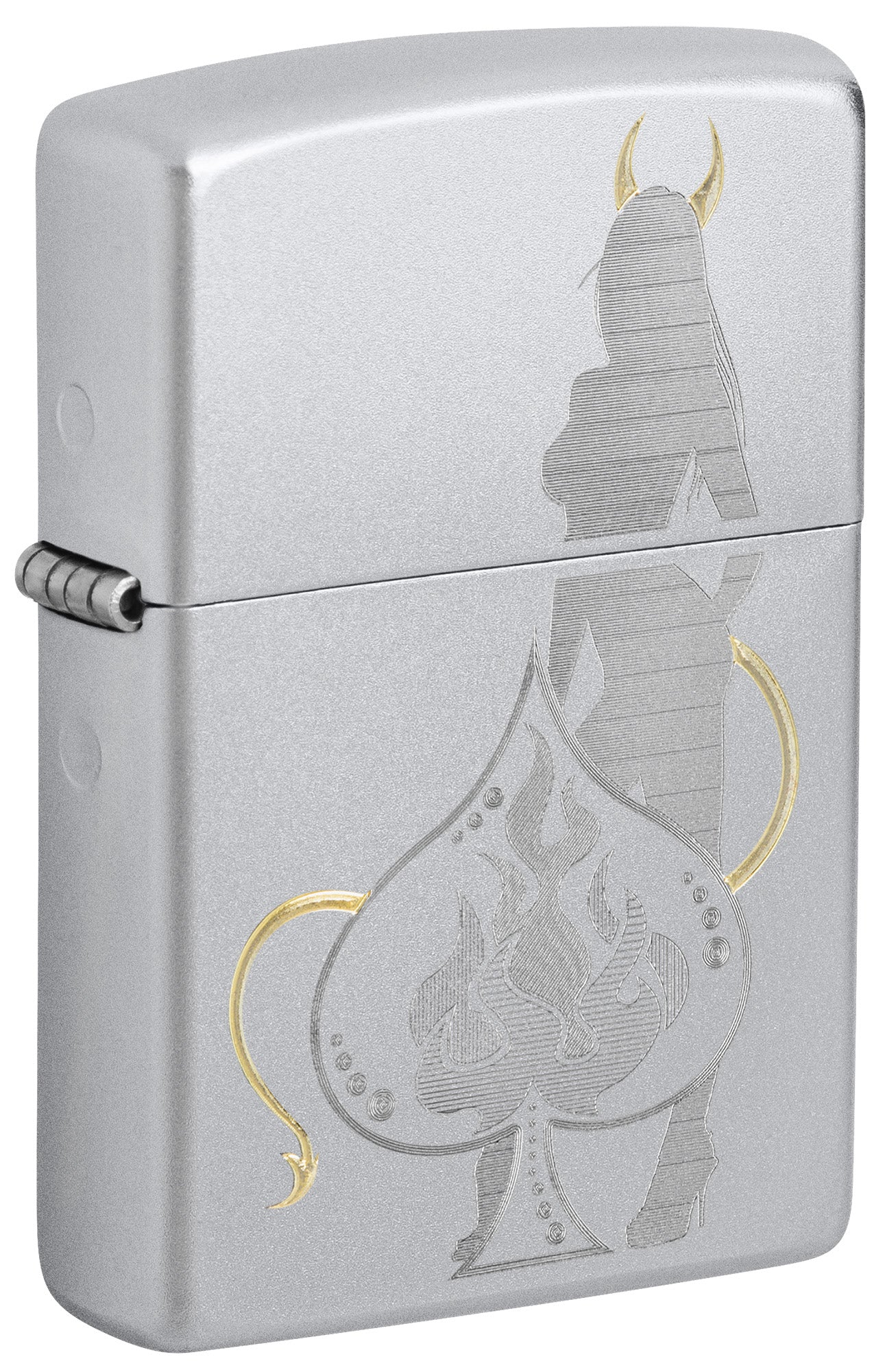 Zippo Devilish Ace Design Satin Chrome Pocket Lighter