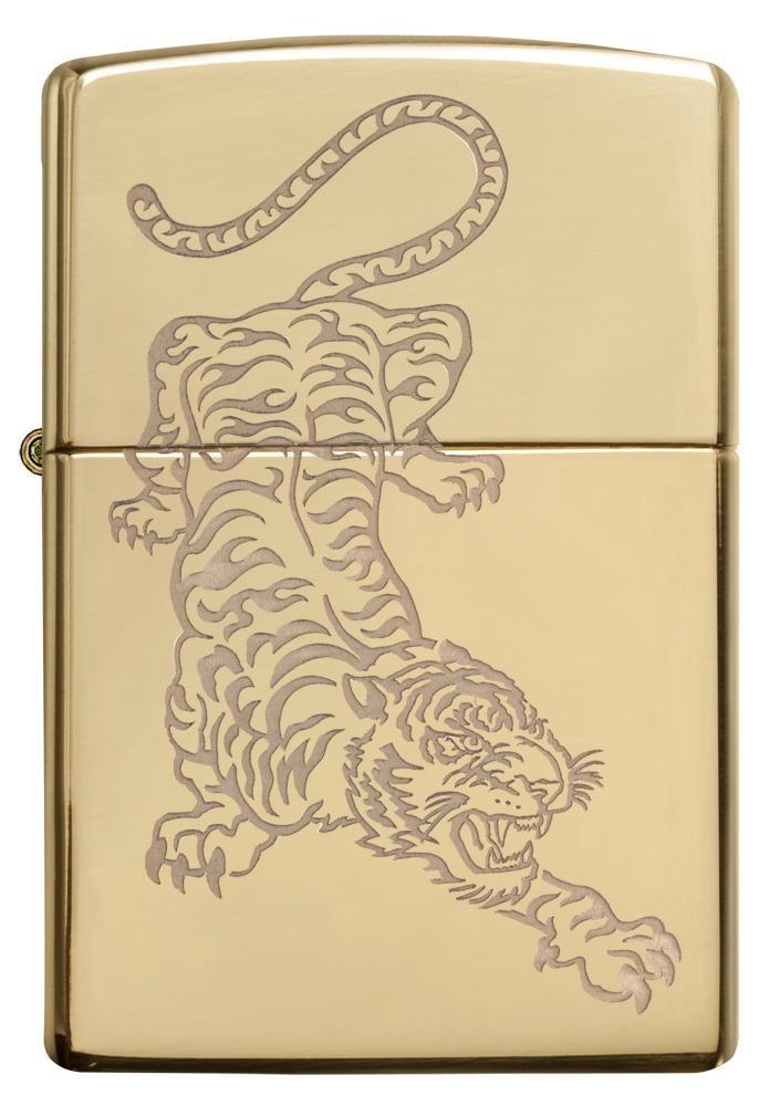 High Polish Brass Tiger Design Pocket Lighter