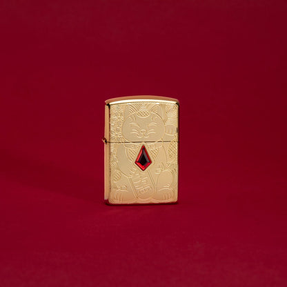 Lucky Cat Design Armor High Polish Brass Pocket Lighter