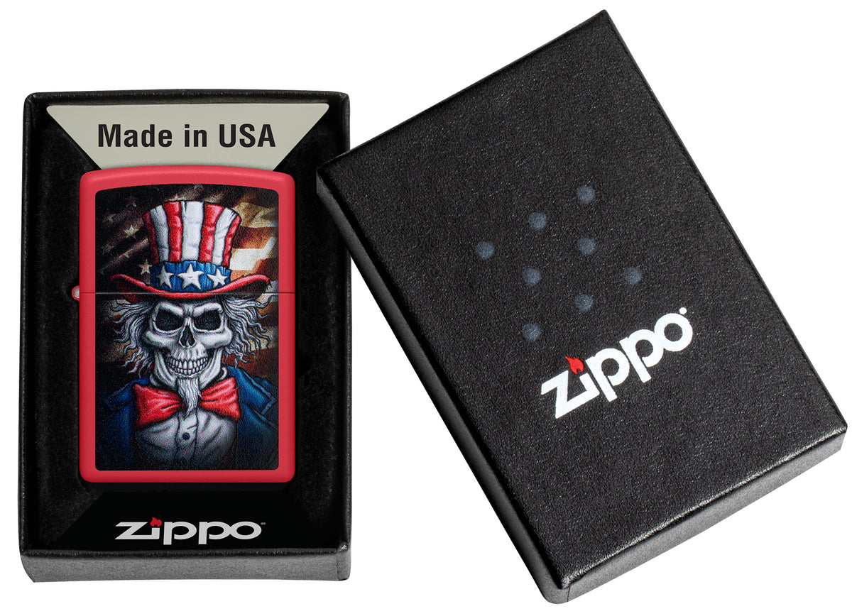 Zippo Uncle Skeleton Design Red Matte Pocket Lighter