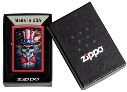 Zippo Uncle Skeleton Design Red Matte Pocket Lighter
