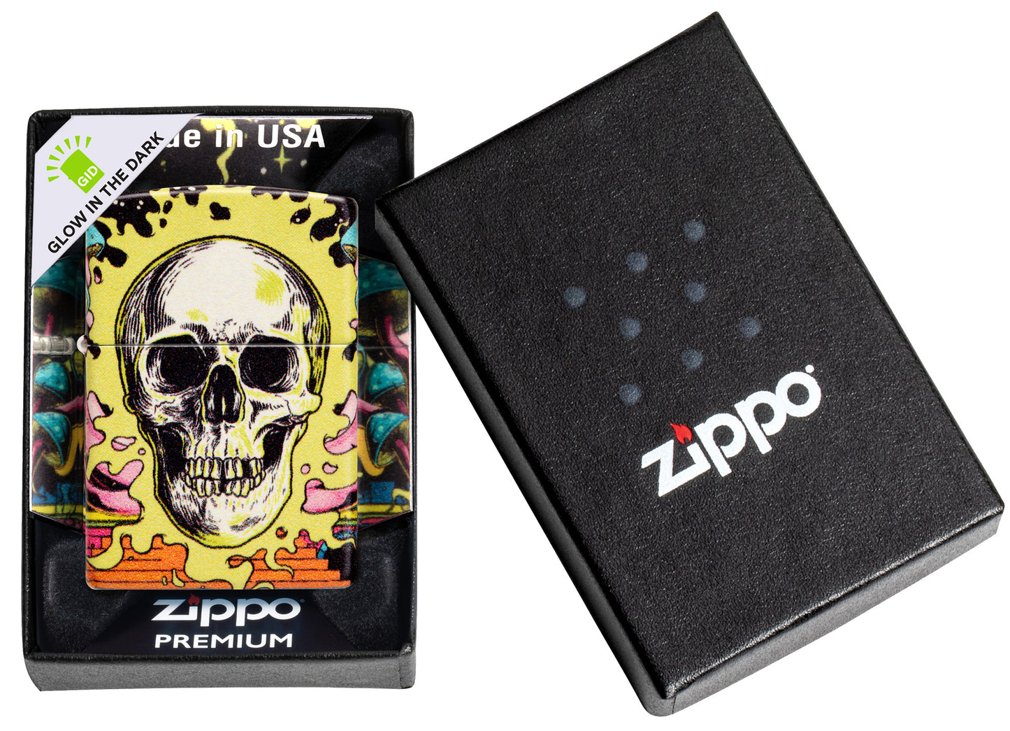 Zippo Trippy Skull Design Glow in the Dark 540 Color Pocket Lighter