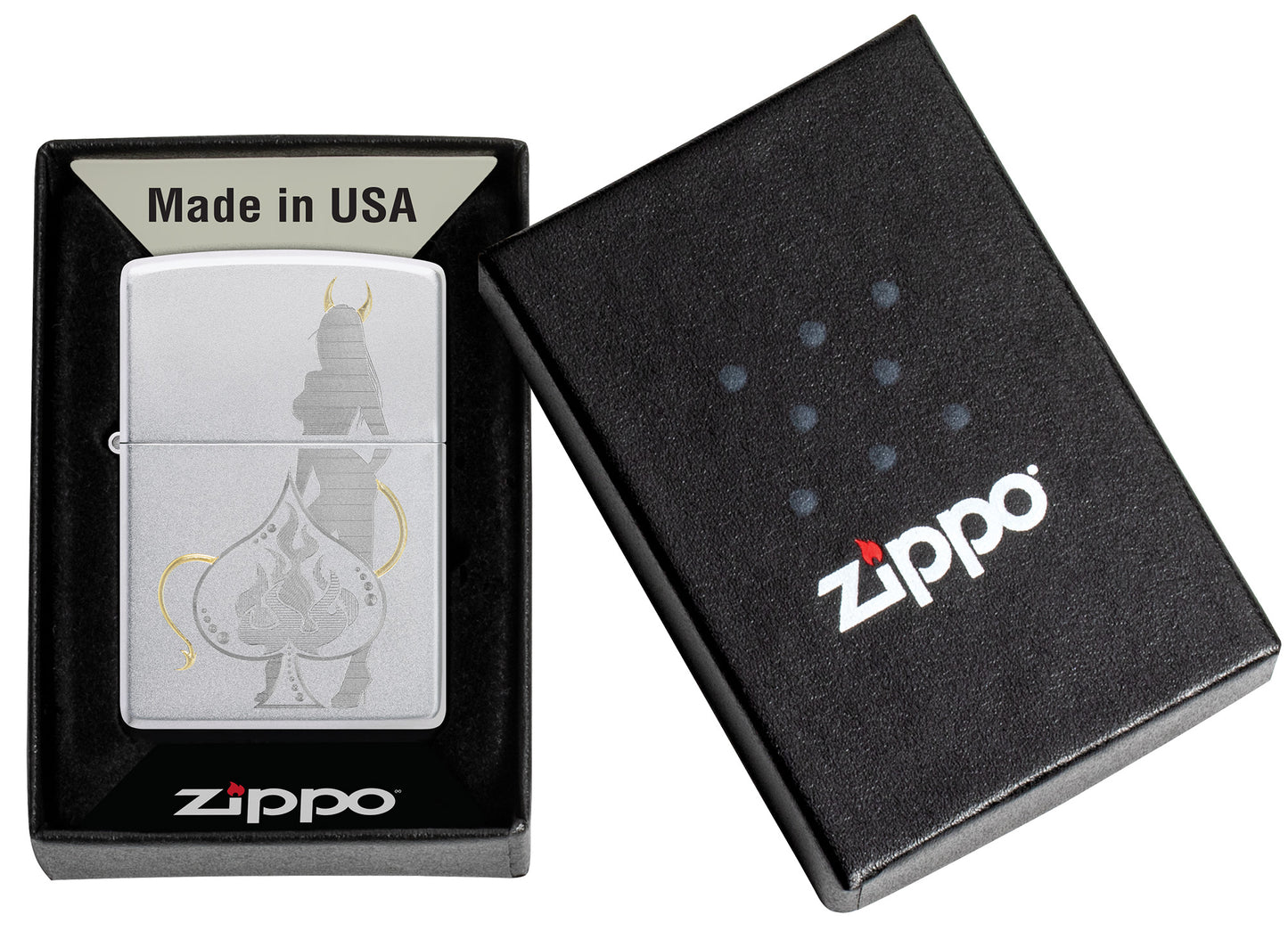 Zippo Devilish Ace Design Satin Chrome Pocket Lighter