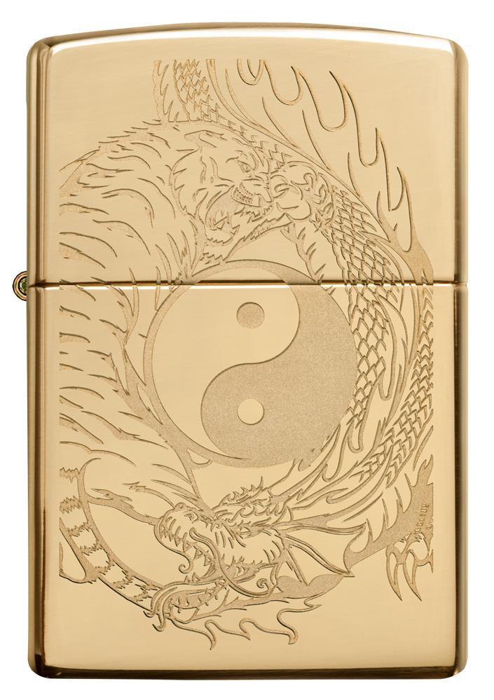 Tiger and Dragon Design High Polish Brass Pocket Lighter