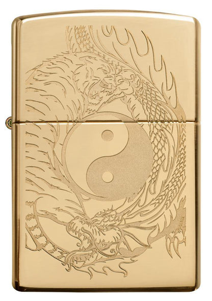Tiger and Dragon Design High Polish Brass Pocket Lighter