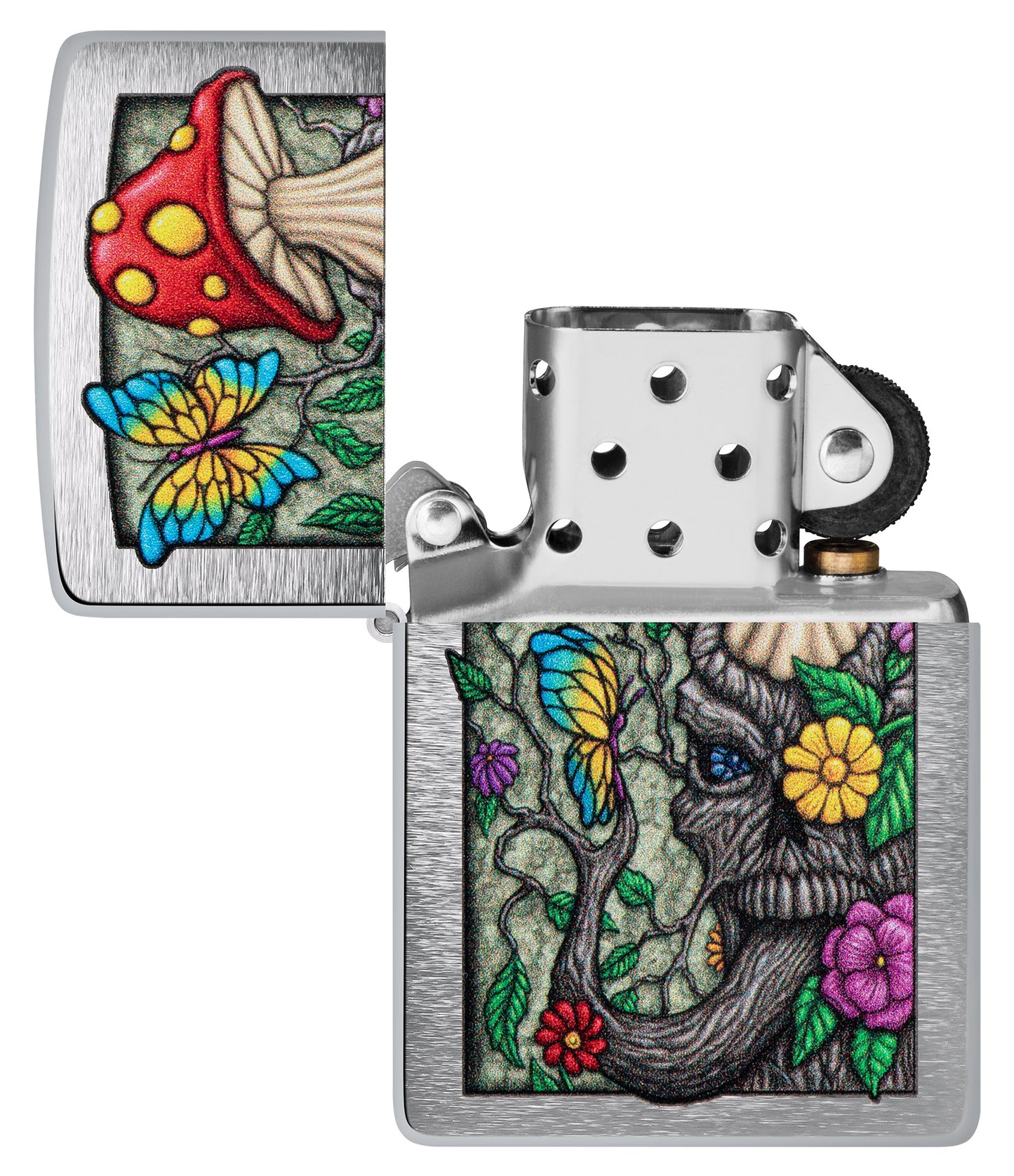 Zippo Freaky Nature Design Brushed Chrome Pocket Lighter