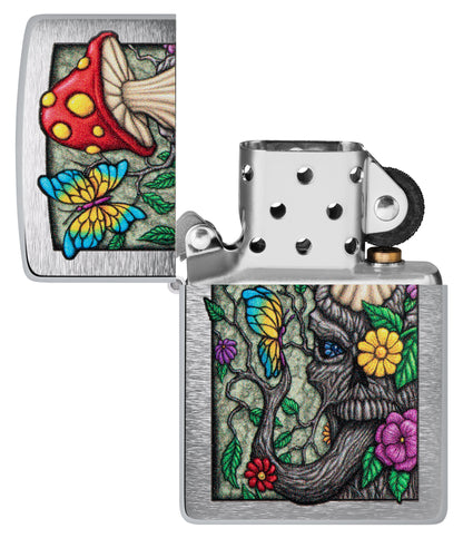 Zippo Freaky Nature Design Brushed Chrome Pocket Lighter
