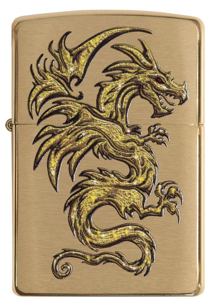 Dragon Design Brushed Brass Pocket Lighter