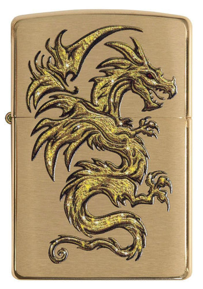 Dragon Design Brushed Brass Pocket Lighter