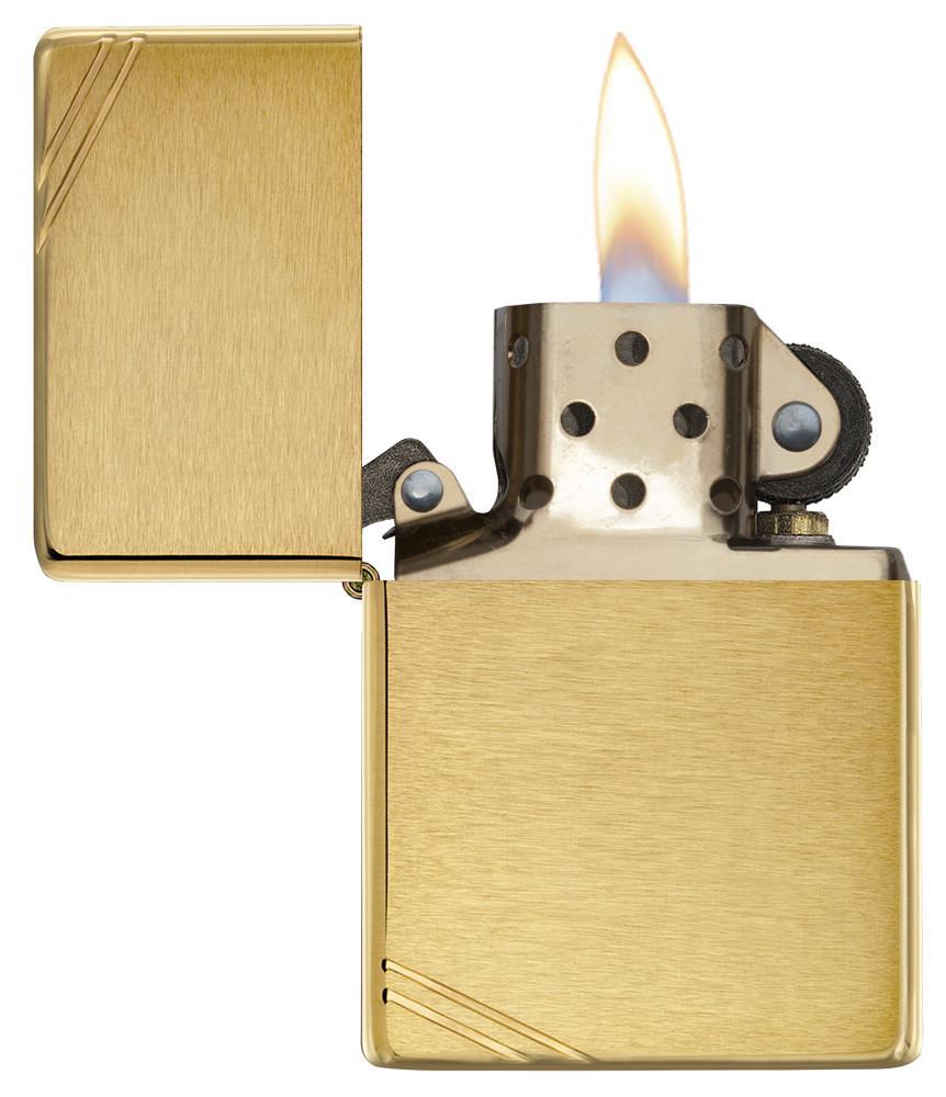 Vintage Brushed Brass with Slashes Pocket Lighter