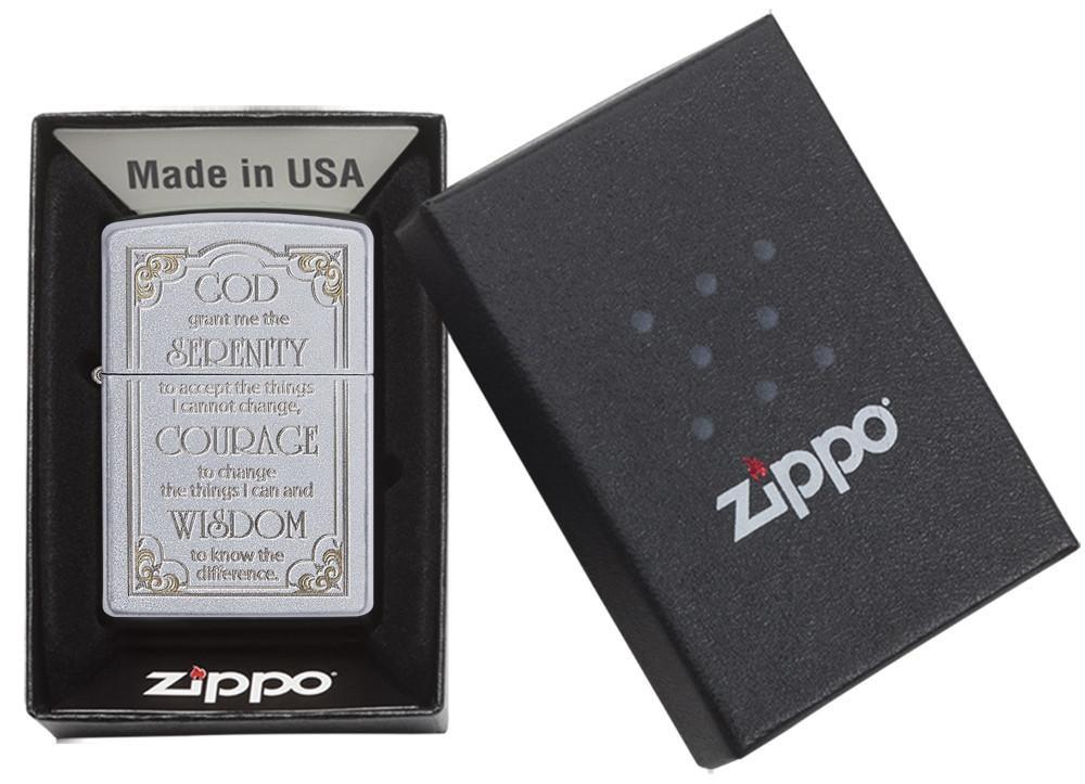 Serenity Prayer Satin Chrome Pocket Lighter