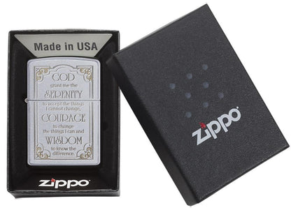 Serenity Prayer Satin Chrome Pocket Lighter
