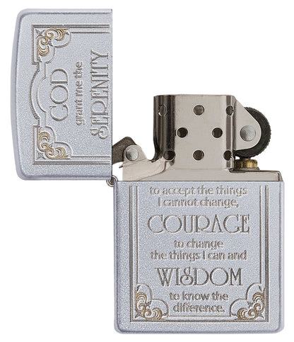 Serenity Prayer Satin Chrome Pocket Lighter