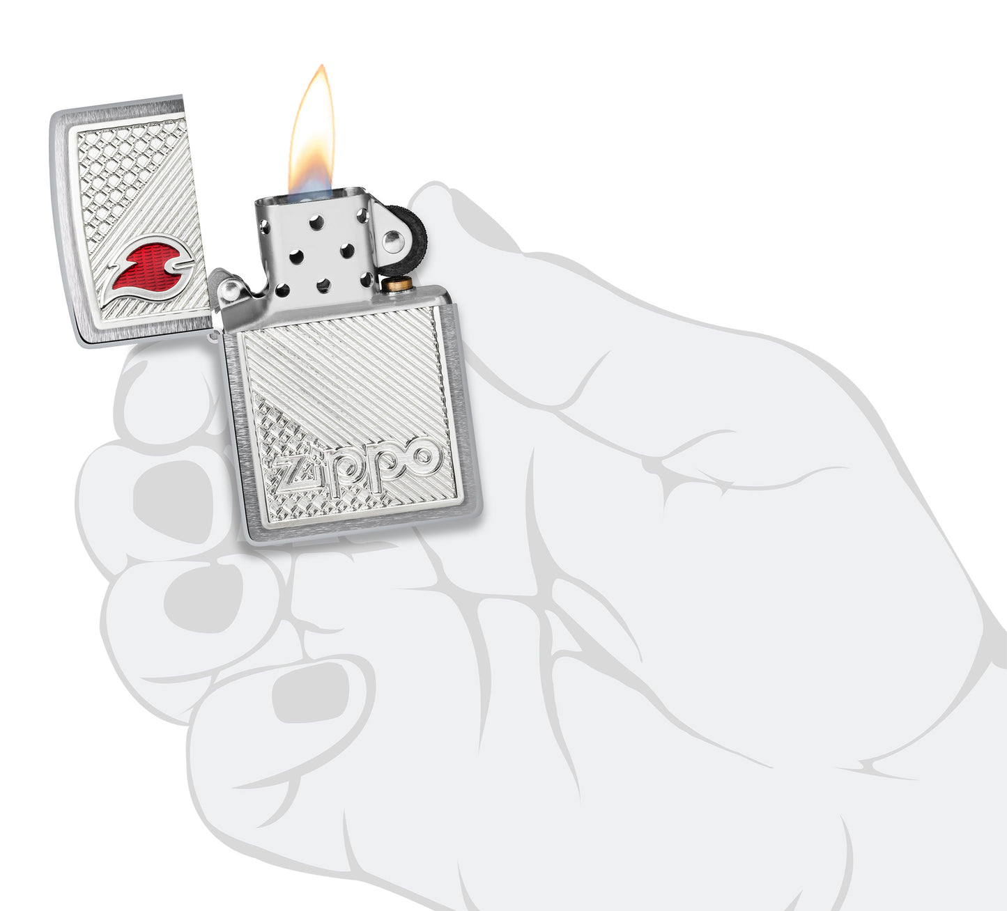 Tiles Emblem Design Brushed Chrome Pocket Lighter