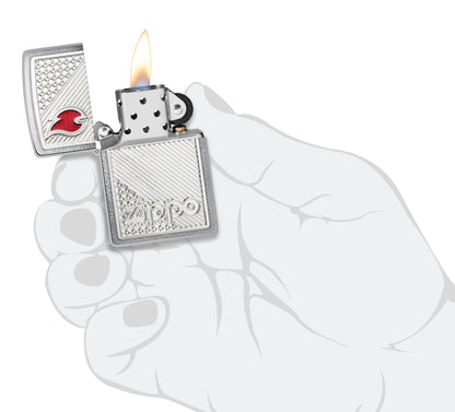 Tiles Emblem Design Brushed Chrome Pocket Lighter
