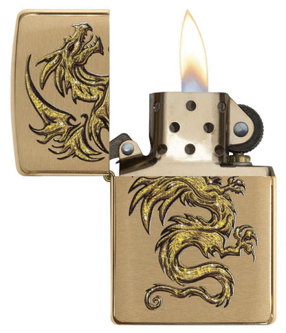 Dragon Design Brushed Brass Pocket Lighter