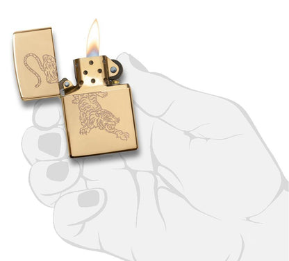 High Polish Brass Tiger Design Pocket Lighter